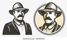 an old man with a mustache and a hat on his head, in a round frame