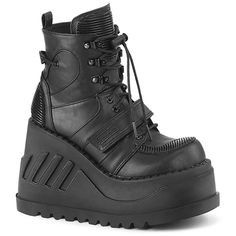 STOMP-13 Ankle Boot | Black Faux Leather-Ankle Boots-Demonia-SEXYSHOES.COM Lace Up Wedge Boots, Alternative Shoes, Demonia Shoes, Perfect Sneakers, Black Platform Boots, Gogo Boots, Zip Hoodies, Wedge Ankle Boots, Platform Ankle Boots