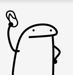 a black and white line drawing of a cartoon character holding a hook in his hand