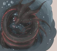 a drawing of a dragon in the water with bubbles around it's neck and tail