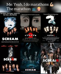 the movie poster for scream and scream, which is featured in several different movies including scream