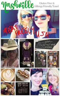 two women wearing hats and sunglasses with the words nashville written in red, white, and blue