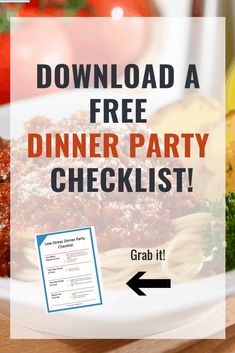 a dinner party checklist with the text, free dinner party checklist grab it