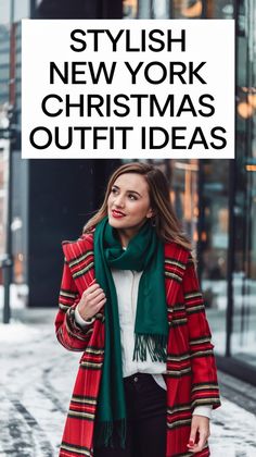 Get festive and fashionable this Christmas with these stylish NYC outfit ideas! Whether you're shopping, strolling, or skating, these looks will keep you cozy and trendy in the city. Ny City Outfits, New York Theater Outfit, Rockettes Outfit Ideas, New York Holiday Outfits, What To Wear To See The Rockettes, I Love Nyc Shirt Outfit, What To Wear In 50 Degree Weather, What To Wear In Nyc In December, What To Wear To A Broadway Show