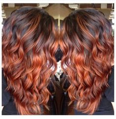 Fall Hair Colors Bayalage, Cowboy Copper Ombré, Red Copper Ombre Hair, Dark Roots Copper Ends, Red Hair Ombre Balayage, Copper Bayalage, Copper Ombre Hair, Copper Hair With Shadow Root, Copper Hair With Dark Roots