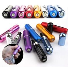 several different colored lighters are shown with one being opened and the other is empty