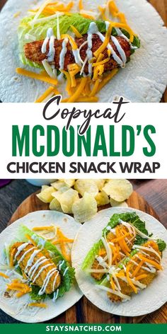 You can make your own Copycat McDonald's Chicken Snack Wraps at home with this easy recipe! Perfect for lunch, dinner, or an on-the-go snack, these wraps are endlessly customizable. Choose crispy or baked chicken, add fresh veggies, and drizzle with your favorite sauce, all tucked into a soft tortilla. Quick to prepare and full of flavor, these wraps are a satisfying and versatile meal option the whole family will love. Try them today!