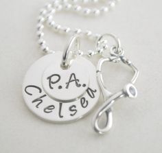 PA Jewelry for Nurse Graduation  Physicians Assistant by Studio463 Personalized Adjustable Jewelry, Adjustable Symbolic Stamped Necklace, Adjustable Hand Stamped Metal Necklace, Symbolic Hand Stamped Sterling Silver Necklaces, Meaningful Hand-stamped Pendant Jewelry, Personalized Adjustable Necklace For Personal Use, Personalized Adjustable Necklaces For Personal Use, Medical Assistant Accessories, Physicians Assistant