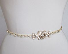 Skinny bridal belt sash Bridal crystal sash by SabinaKWdesign Elegant Rhinestone Bridal Belt For Bridesmaids, Elegant Gold Bridal Belt For Bridesmaids, Elegant Silver Bridal Belt For Prom, Elegant Adjustable Bridal Belt, Glamorous Wedding Bridal Belt With Crystals, Elegant Gold Fitted Bridal Belt, Elegant Gold Bridal Accessories With Sashes, Elegant Fitted Gold Bridal Belt, Elegant Fitted Bridal Belt For Bridesmaid