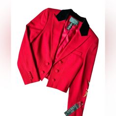 Ralph Lauren Riding Red Cropped Wool Jacket. Size 14p. Nwt. Paid $250 Red Evening Blazer For Spring, Winter Fitted Ralph Lauren Blazer, Chic Ralph Lauren Long Sleeve Blazer, Elegant Ralph Lauren Winter Blazer, Chic Fitted Ralph Lauren Blazer, Designer Tailored Red Blazer, Red Evening Blazer For Fall, Ralph Lauren Winter Blazer With Lapel Collar, Chic Fitted Ralph Lauren Outerwear