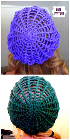 two pictures showing different views of a woman's hat