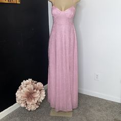 New Adjustable Straps High Slit Lightweight Zip Up Back With Clasp Tag Is Cut Pink Shimmer Dress, Shimmer Dress, Pink Ladies, Adjustable Straps, Colorful Dresses, Zip Ups, Womens Dresses, Pink, Dresses