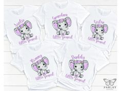 Elephant Baby Shower Shirts for family, Matching Mom & Dad Baby Shower Shirts Our designs are printed on high-quality gender-neutral shirts made of soft cotton. They are super soft, cozy, durable and come in unisex sizes.  *Need a specific size or COLOR? Send us a message & we will do our best to make it happen for you Please Note: Rolled sleeves in pictures is for styling purposes only SHIRT DETAILS Brand - Bella Canvas 100% Airlume combed and ringspun cotton (fiber content may vary for differe Elephant Baby Shower Shirts, Customizable Purple Cotton T-shirt, Family White T-shirt With Name Print, White Custom Print Family Matching T-shirt, White Custom Print Family T-shirt, White T-shirt With Name Print For Family, Customizable Purple Short Sleeve T-shirt, Cute White Shirt For Family Events, Personalized Name Print White Shirt As Gift