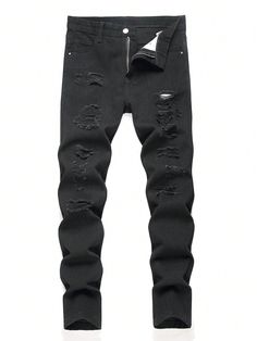 Teen Boy Fit Black Distressed Straight Leg Jeans Black    Denim Plain Straight Leg Non-Stretch  Teen Boys Clothing, size features are:Bust: ,Length: ,Sleeve Length: Jeans Pants Outfit, Hair Twists, Drawings Tutorials, Pants Outfit Men, Mens Casual Outfits Summer, Teen Boy Outfits, Cheap Jeans, Boy Fits, Black Ripped Jeans