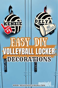 two lockers with the words easy diy volleyball locker decorations on them and an image of