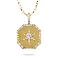 DOVES 18KT YELLOW GOLD MEDALLION SET WITH 1.13CTS OF DIAMONDS IN THE CENTER STAR MOTIF AND ON THE BORDER Dove Jewelry, Star Motif, On The Border, Gold Medallion, Gold Diamond Necklace, Gold Satin, House Gifts, Gold Price, Precious Gemstones