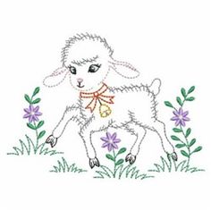 a sheep is standing in the grass with flowers