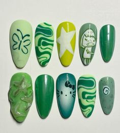 Shrek Nails, Gel Nail Art Designs, Grunge Nails, Cute Acrylic Nail Designs, Pretty Nail Designs, Cat Nails, Girls Nails, Pretty Acrylic Nails