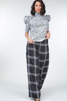 ImportedS.M.L.HIGH WAIST PLAID PRINT WIDE LEG PANTS100% Polyester Black/Off White CAR High Waist Plaid Print Wide Leg Pants Item Measurements: SIZE SMeasurements: SIZE SInseam:" Length:" Hips:" Rise:: White Car, Printed Wide Leg Pants, Black High Waist, Pantalon Large, Plaid Pants, Plaid Print, Black Plaid, Wide Leg Trousers, High Waisted Pants