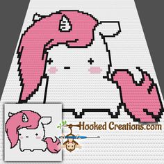 a pink and white cat is shown in this cross stitch pattern