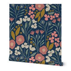 a blue and pink floral pattern on canvas