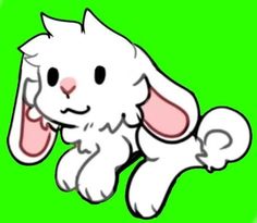 a cartoon bunny rabbit with its tongue out and eyes wide open on a green background