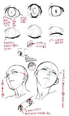 an anime character's face with different facial expressions and head shapes, including the eyes