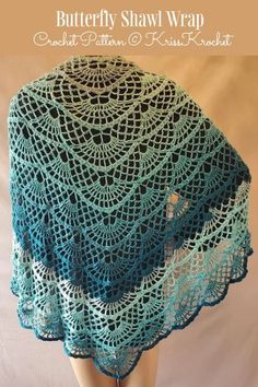 a crocheted shawl is shown with the words butterfly shawl wrap on it