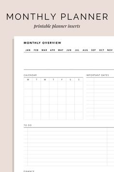 Printable Monthly Planner Insert plannerpageideas #businessplanner👀 Monthly Planner Design, Project Planners, Monthly To Do List, Digital Planner Ideas, Weekly And Monthly Planner, Etsy Planner, Monthly Planner Template, Month Planner, Planner Layouts