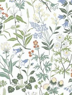 a floral wallpaper with many different flowers and leaves