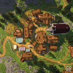 an aerial view of a village in the game minecraft