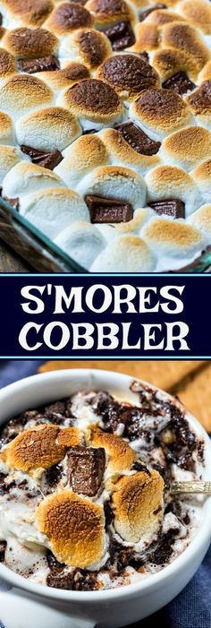 s'mores cobbler dessert in a white bowl