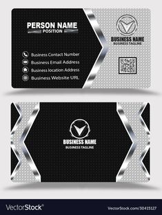 two business card templates with silver and black