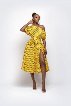 African Dresses Classy, Modern African Dresses Classy, Ankara Skater Dress, Midi Dress Off Shoulder, Ghana Style, Off Shoulder Neckline, Lace Wedding Guest Dress, African Print Jumpsuit, African Dresses Modern