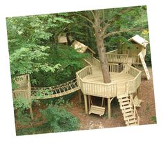 a tree house built into the side of a hill