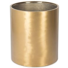 a gold metal trash can on a white background