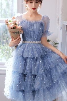 Party Dress Blue, Poofy Dress, Healing Codes, Blue Homecoming Dresses, Blue Party Dress, Short Party Dress, A Line Prom Dresses, Fashionista Clothes, Aesthetic Clothing