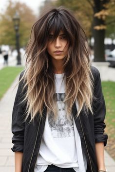 Long Black Hair Color Ideas, Fall Hair Long Layers, Balayage With Fringe Bangs, 2024 Hair Trends For Women Straight, Trending Hair Cuts 2024 Women, Ombre Layered Hair, Long Brown Hair Cuts, Hairstyle Trends 2024, Messy French Bob