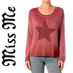 Brand New, Long Sleeve Casual Shirt That Pairs Great With Your Favorite Pair Of Jeans. Lightweight And Fun. 95% Viscose, 5% Spandex Red Star Print Crew Neck Tops, Casual Red Top With Star Print, Casual Red Tops With Star Print, Casual Red Star Print Tops, Scoop Neck Top, Red Star, Casual Shirt, Long Sleeve Casual, Miss Me