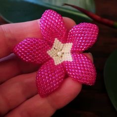 Heart in Hawaii 2 Inch Beaded Plumeria Flower Brooch - Hot pink with Ivory Artist Gifts, Beads And Wire, Flower Brooch, Boutonniere, Beaded Flowers, Beaded Embroidery, White Glass, Exclusive Designs, Bead Work