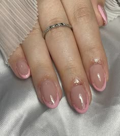 French Nails Ideas Almond, Pink Glitter French Tip Nails, Ballerina Nails Designs, Nagel Tips, Manicure Tips, Fake Nails With Glue, Nails Set, Easy Nails