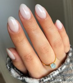 Short Acrylic Nails For Christmas, Soft White French Nails, Gel Base Nails, Light Cream Nails, Glittery Milky White Nails, White Opaque Nails, Pearl White Gel Nails, Pearl Finish Nails, White Builder Gel Nails