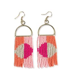 Inspired by the balance of nature, these beaded earrings bring a breath of fresh air and symmetry to any outfit. Hot pink + opulent orange beads woven into a modern geometric design is what handmade harmony looks like. After all, your accessories don't have to anchor your aesthetic, but they sure can. Style tip: These bold + beautiful statement earrings look great in rooftop selfies with a glass of rosé in hand. Just sayin'. 3.5" L x 1" W Handmade by skilled artisans in India Hypoallergenic nick Rose In Hand, Balance Of Nature, Beaded Fringe Earrings, Half Circle, Breath Of Fresh Air, The Balance, Horizontal Stripes, Beaded Fringe, Circle Shape