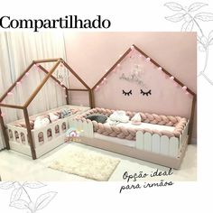 an image of a child's room with pink walls and furniture in it, including a bed