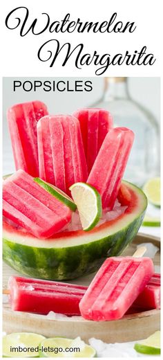 watermelon, lime and coconut pops on a plate next to an image of sliced watermelon