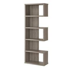 an empty bookcase with three shelves on each side and one shelf in the middle