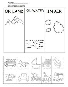 a worksheet with pictures on land and water in the air