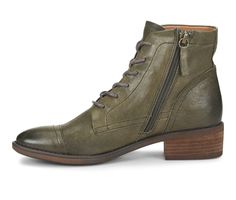 Comfortiva's Cordia is a menswear-inspired cap-toe bootie, crafted in leather that’s been richly burnished to bring out its unique character. Durable leather upper,Easy zip-up closure with a lace-up front for a custom and secure fit,Approx. 1 1/2 inch stacked block heel,Classic rounded cap toe,Exclusive Pillowtop® memory foam footbed for added comfort,Durable, flexible, and slip-resistant TPR outsole,Comfortiva branding details | Women's Comfortiva Cordia Booties in Army Green Wide Size 6.5 Lace Up Boots Women, Academia Fashion, Wide Shoes, Free Shoes, Comfortable Boots, Shoe Carnival, Menswear Inspired, Shoes Booties, Leather Booties