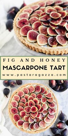 fig and honey mascarpone tart with text overlay