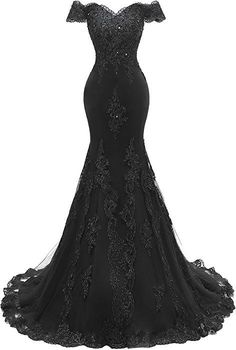 Black Prom Dresses Gaun Abad Pertengahan, डिजाइनर कपड़े, Black Wedding Gowns, Off Shoulder Evening Gown, Glamouröse Outfits, Beaded Evening Gowns, Mermaid Prom Dresses Lace, Prom Dresses Long Lace, Prom Dresses Long Mermaid